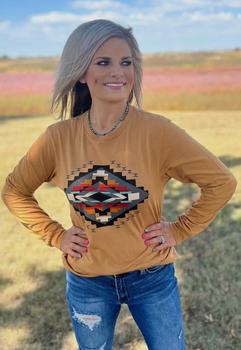 Mustard Aztec Long Sleeve Tee