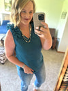 Teal Ruffle Shoulder Tank