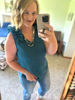 Teal Ruffle Shoulder Tank