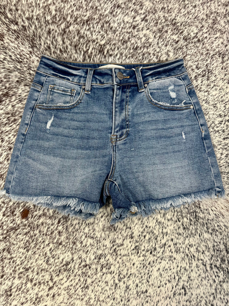 Risen High Rise Medium Wash Shorts