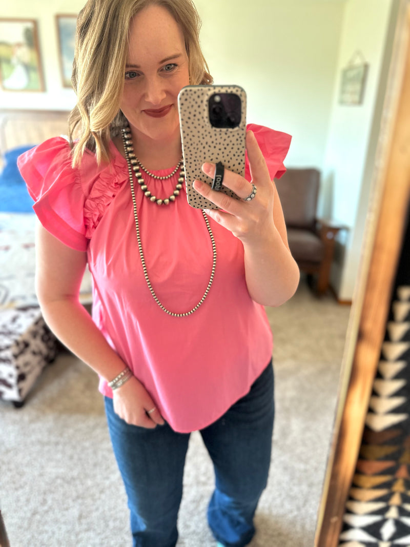 Bubblegum Pink Flutter Sleeve Top