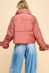 Ruffle Puffer Jacket - Marsala