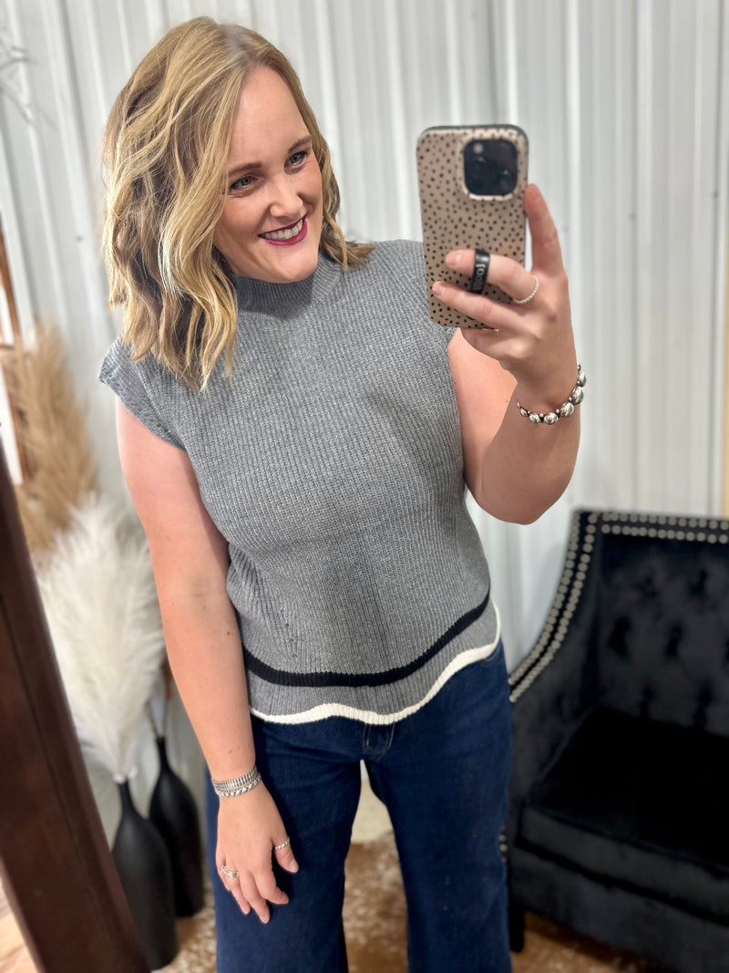 Grey Scalloped Hem Sweater Top