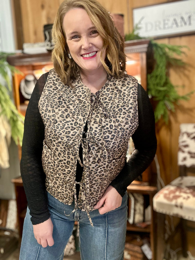 Leopard Print Bow Tie Vest