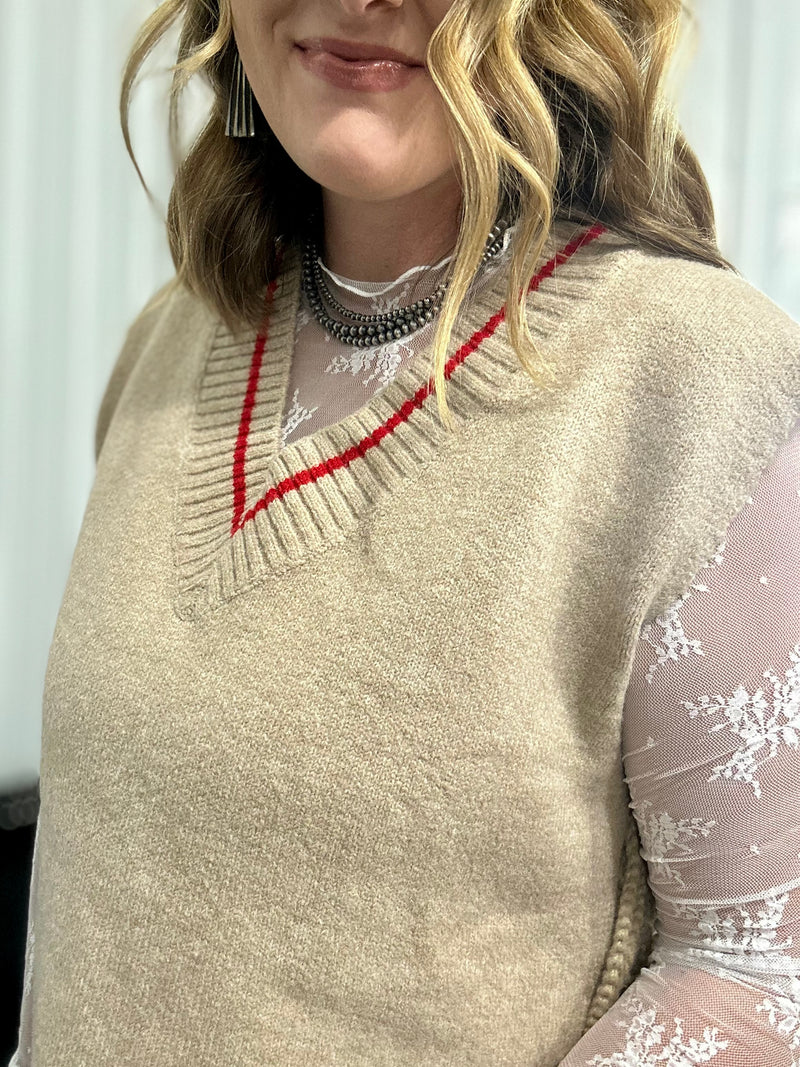 Side Tie Sweater Vest - Oatmeal