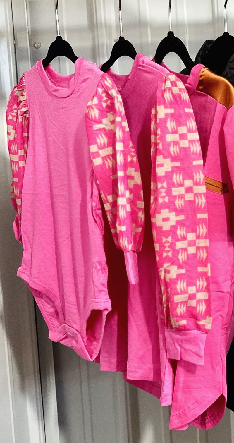 Girls Pink Aztec Sleeve Top