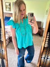 Aqua Flutter Poplin Top