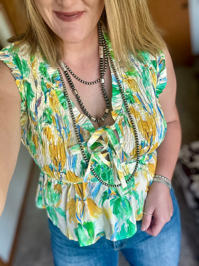 Floral Print Smocked Ruffle Hem Top