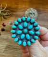 Round Cluster ring- adjustable - Kingman turquoise ring and sterling silver