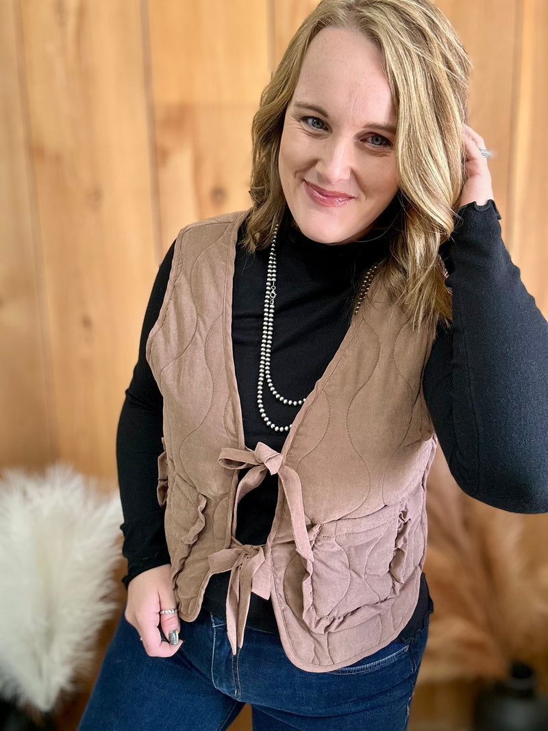 Quilted Tie Vest - Chestnut