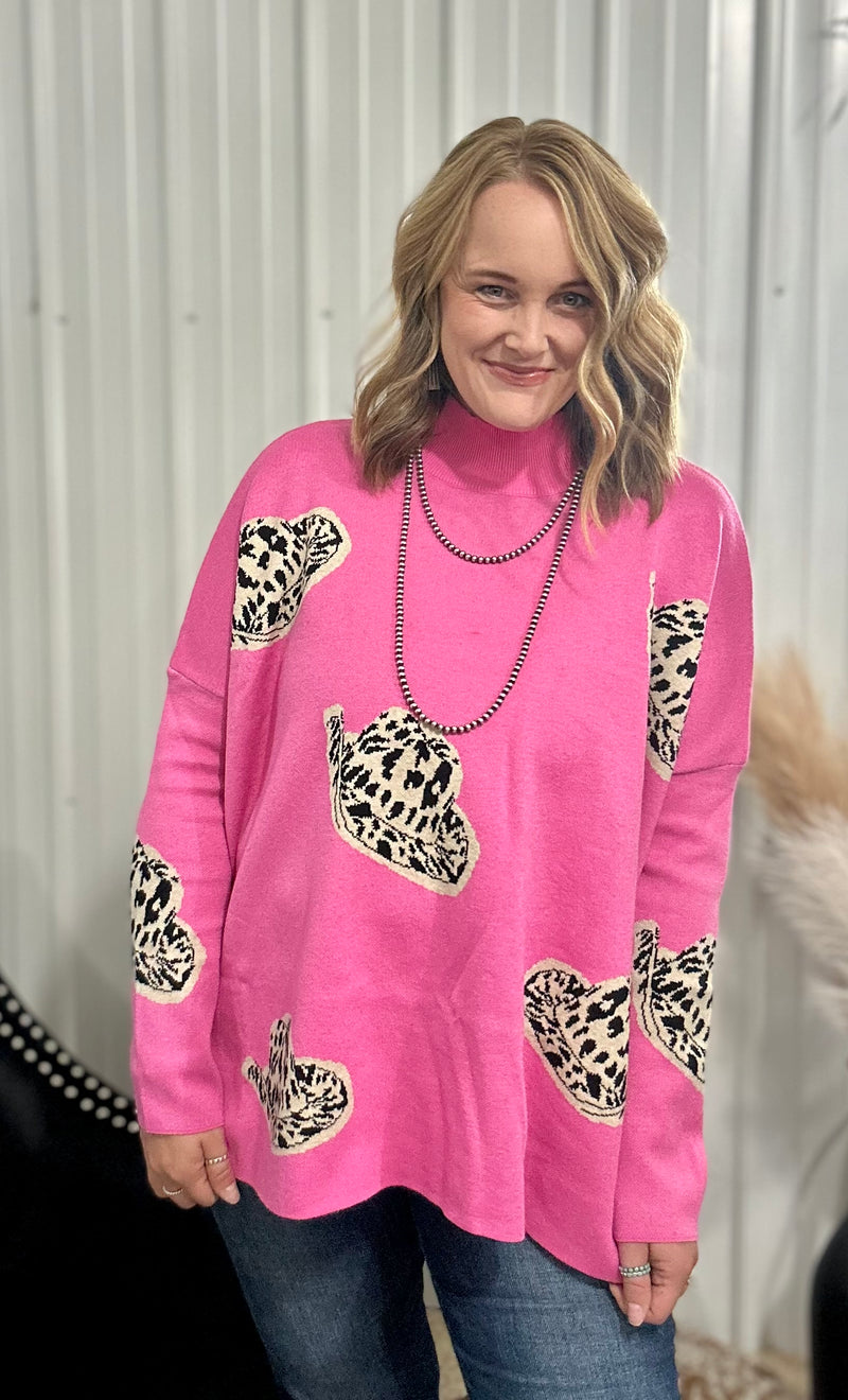 Leopard Cowboy Hat Oversized Sweater