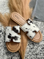 Daleena Black/White Cowhide Sandals