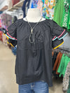 Black Multi Color Tier Sleeve Top
