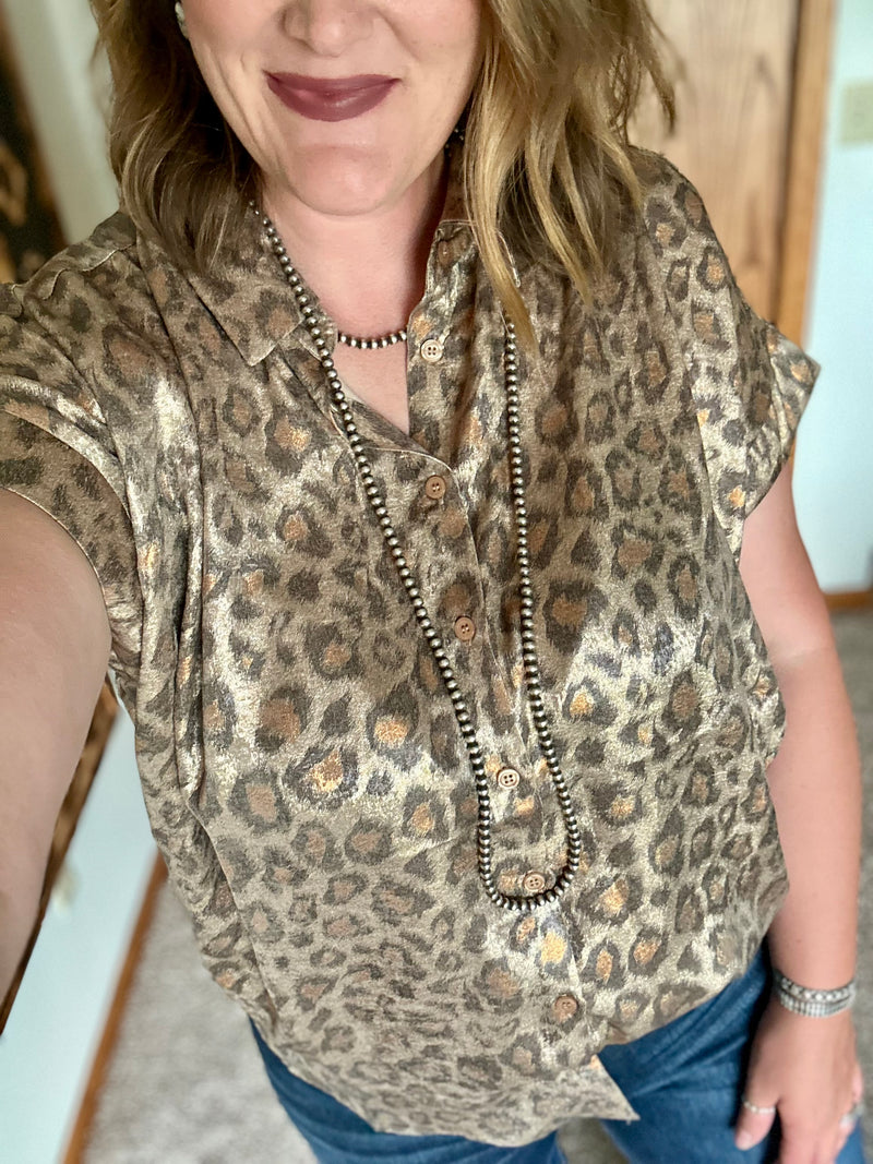 Leopard Print Button Up Top