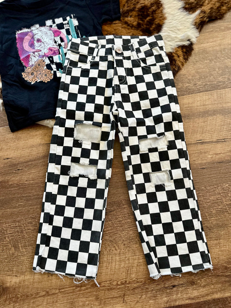 Girls Black Checker Jeans