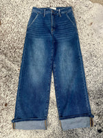 Risen Cuff Wide Leg Jeans with Slant Pocket