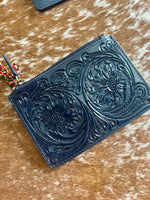 Black Tooled Leather Mini Wallet