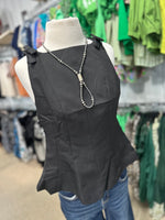 Black Shoulder Bow Peplum Top