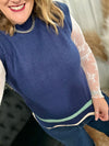 Navy Scalloped Hem Sweater Top