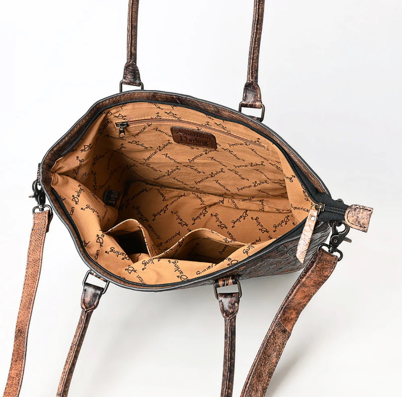 Brown Western Tooled Leather Handbag