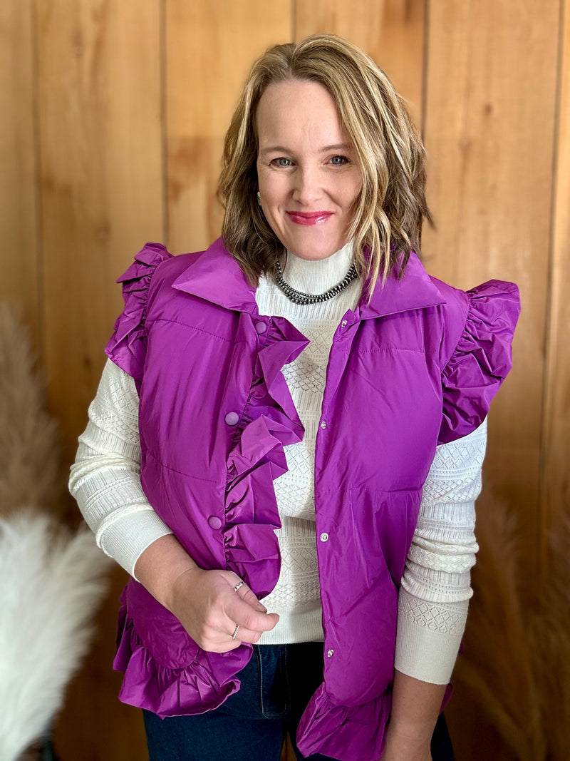 Violet Ruffle Puffer Vest