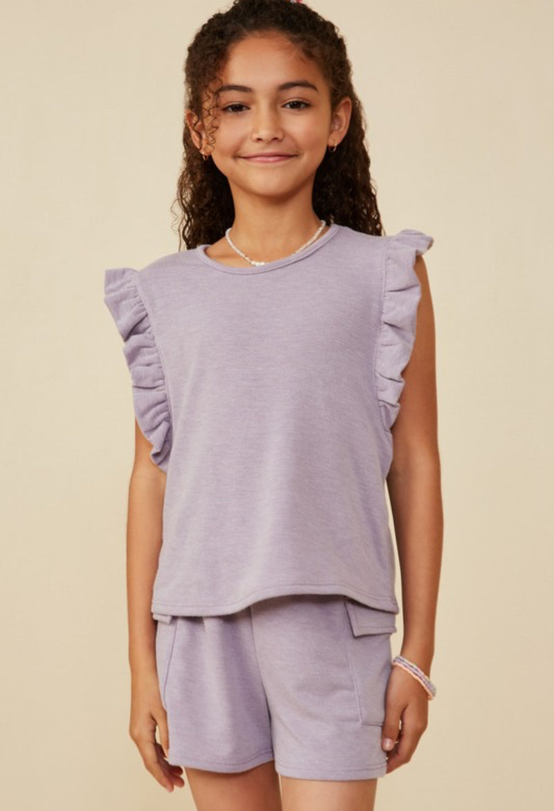 Girls Lilac Ruffled Shoulder Top