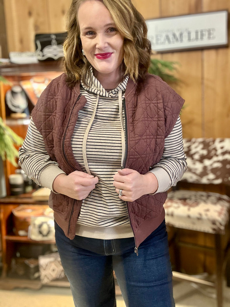 Brown Quilted Jersey Vest