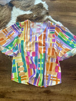 Multi Color Print V Neck Top