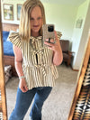 Brown Stripe Bow Detail Top