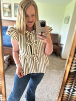 Brown Stripe Bow Detail Top