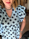 Blue Polka Dot Flutter Sleeve Top
