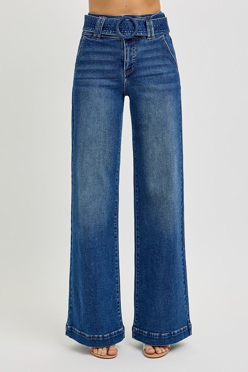 Risen Wide Leg Jeans with Removable Belt
