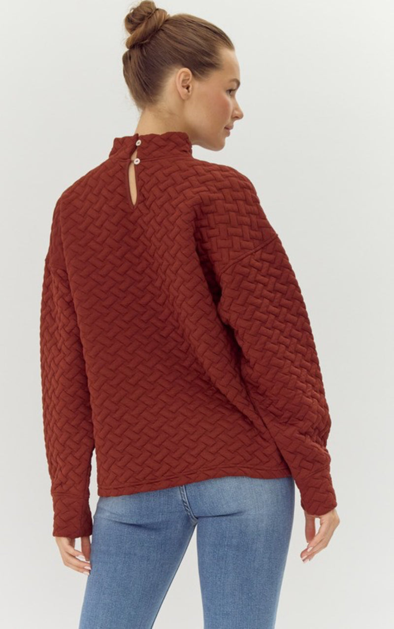 Textured Sweatshirt Top - Burgundy