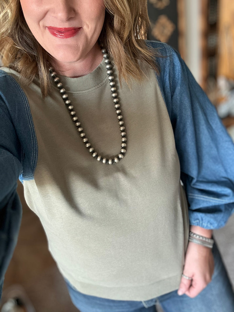Denim Sleeve Sage Top