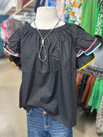 Black Multi Color Tier Sleeve Top