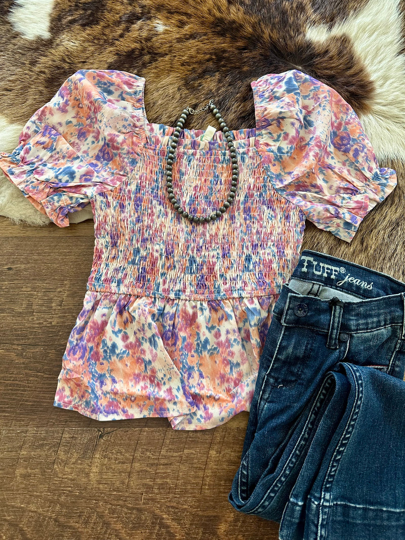 Girls Multi Color Smocked Top