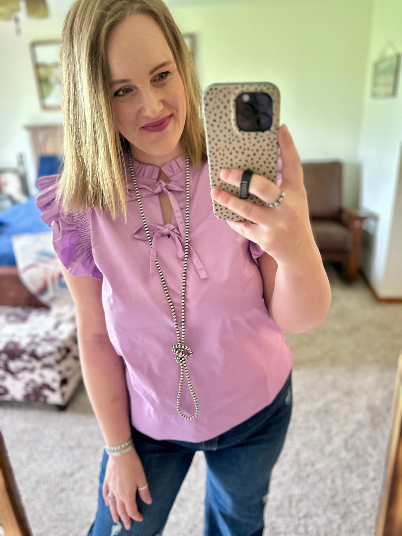 Lavender Poplin Bow Tie Top