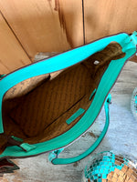 Turquoise Tooled Leather Tote