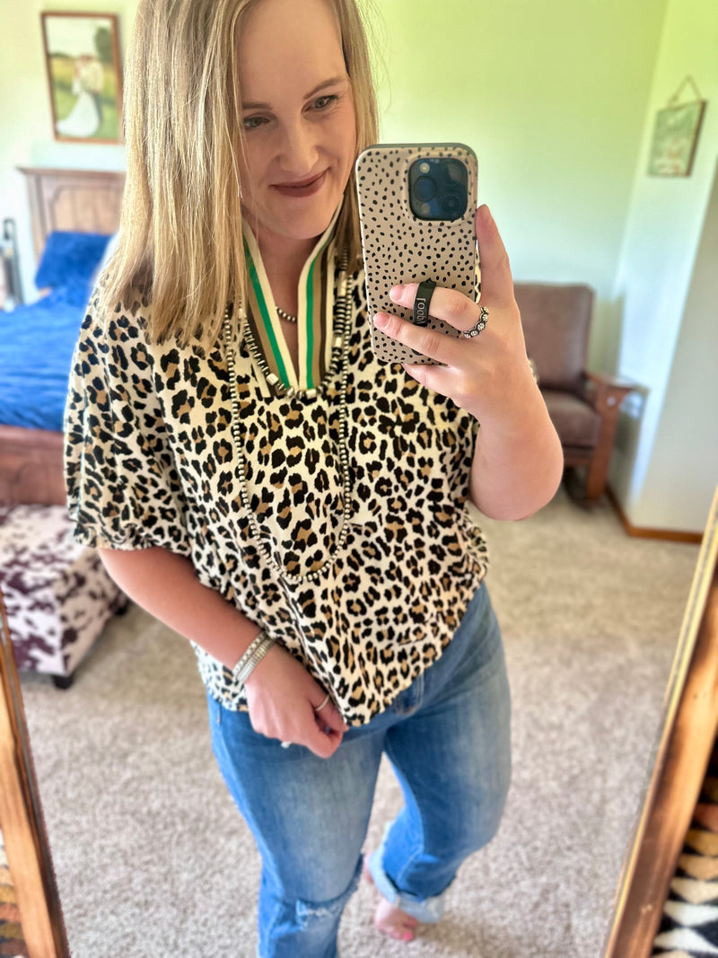 Leopard Print V Neck Top