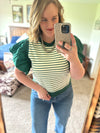 Hunter Green Striped Ruffle Sleeve Top