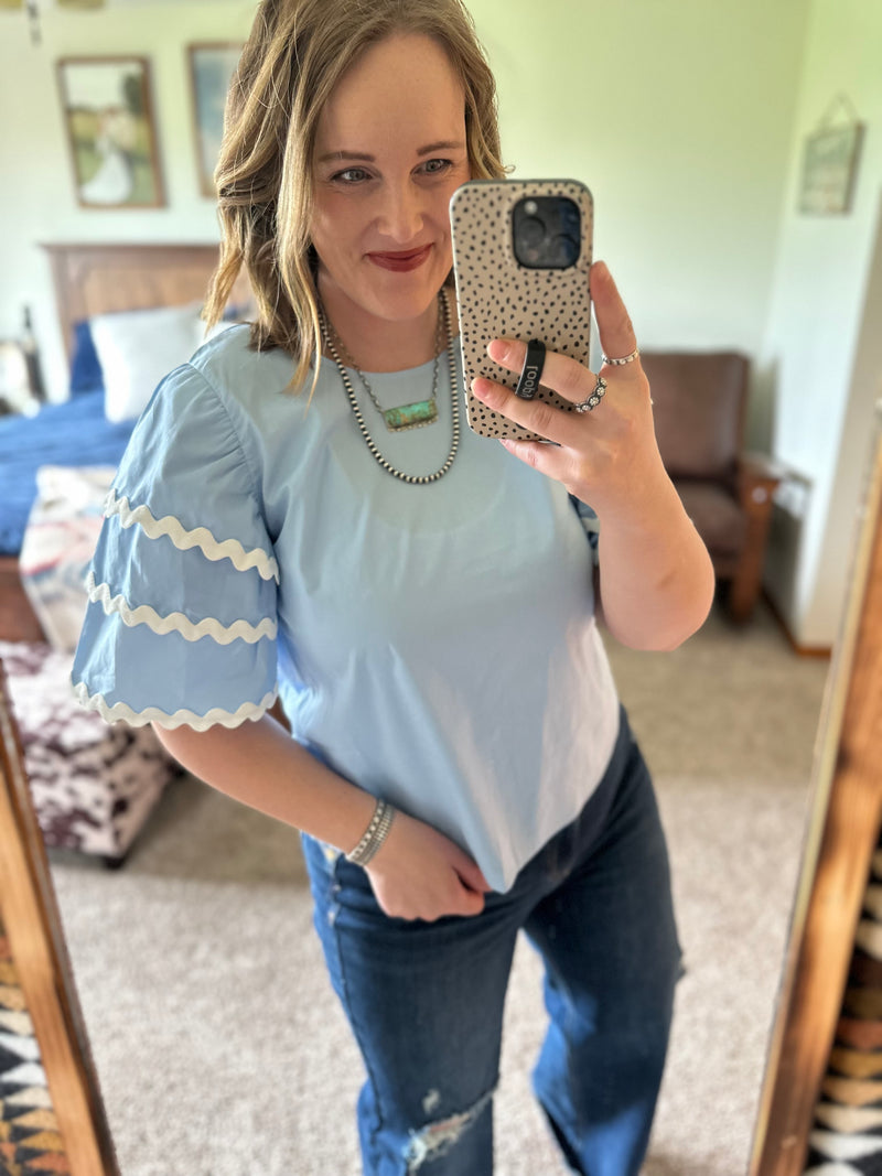 Light Blue Puffed Sleeve Layer Top