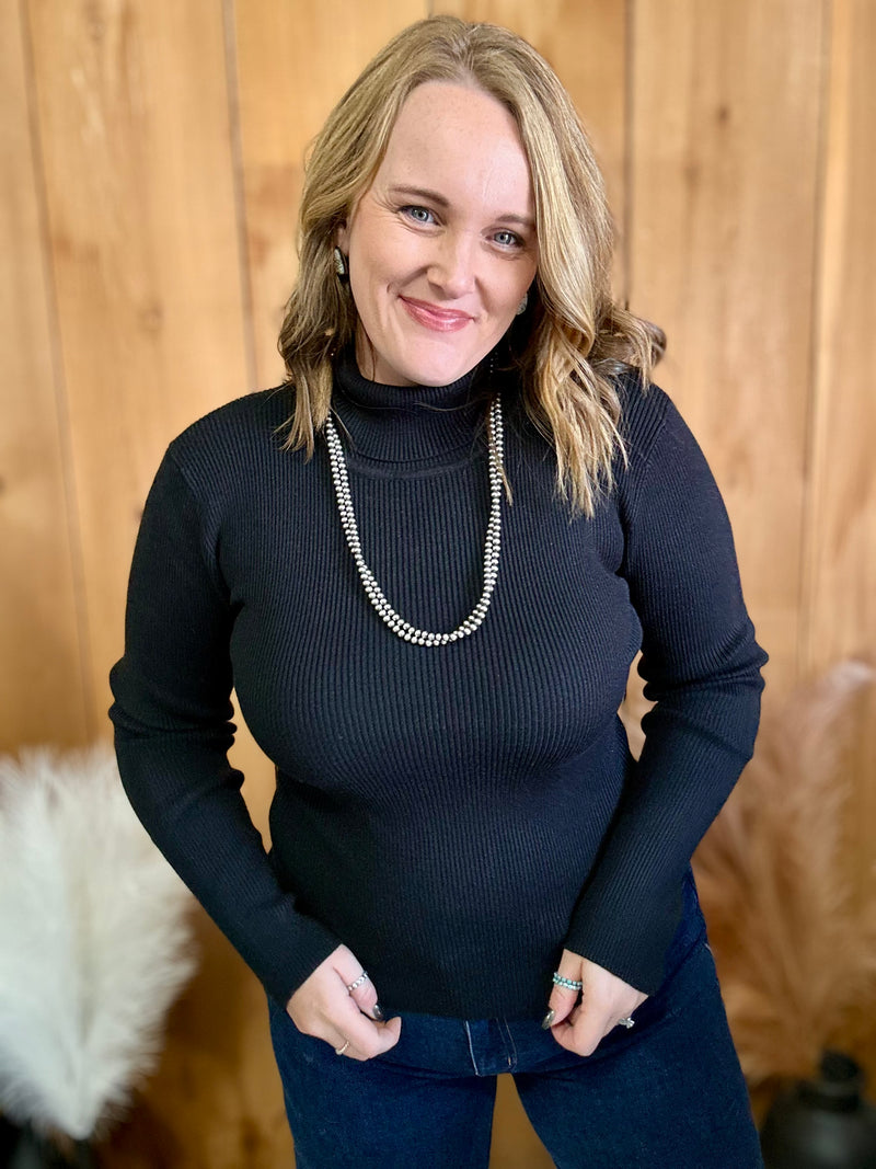Ribbed Turtleneck Sweater - Black
