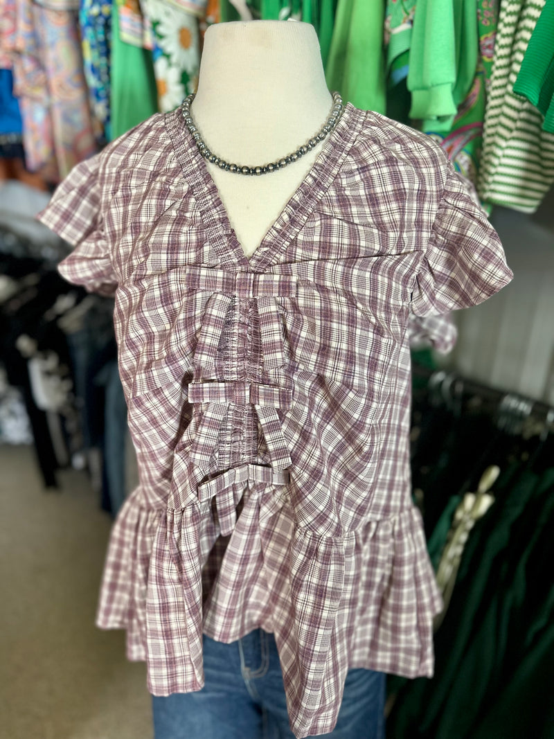 Plum Plaid Bow Top