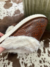 Brown Embossed Leather Slippers