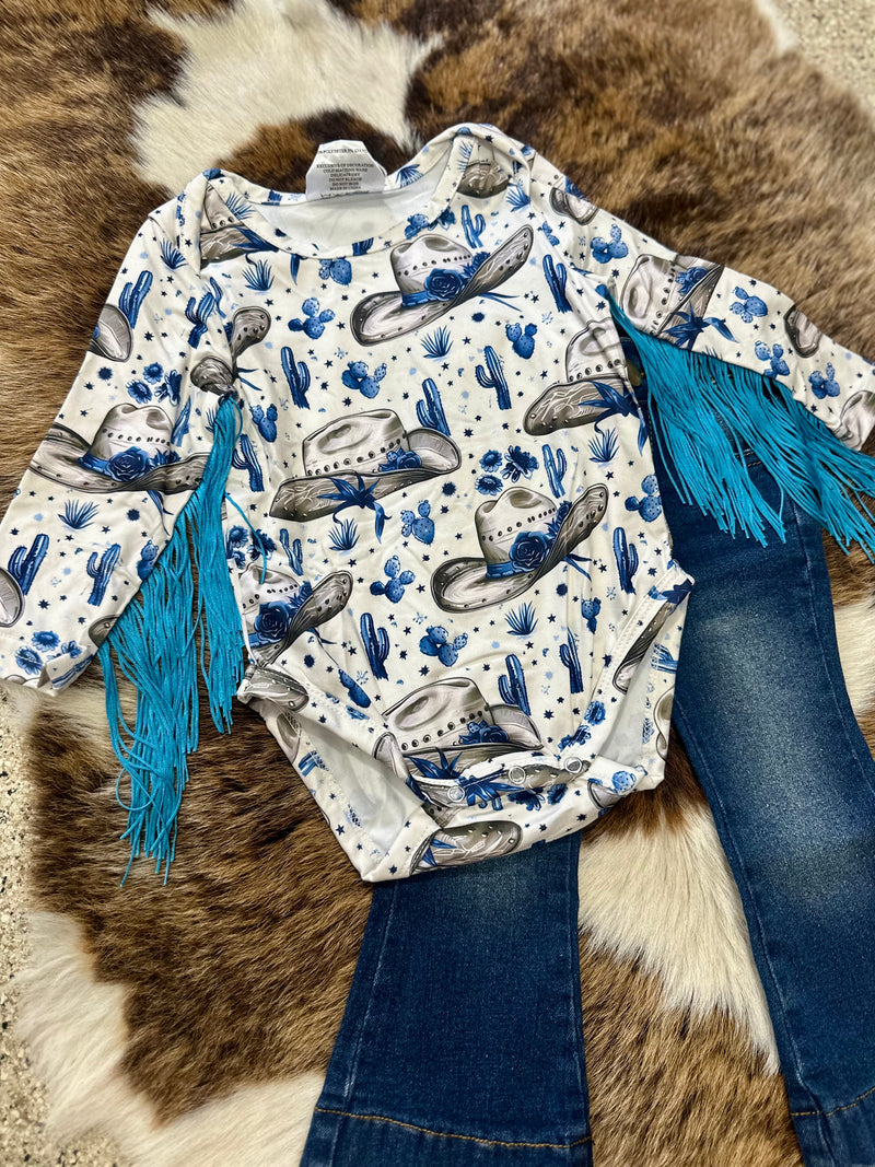Blue Belle Cowgirl Fringe Onesie