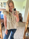 Brown Stripe Bow Detail Top