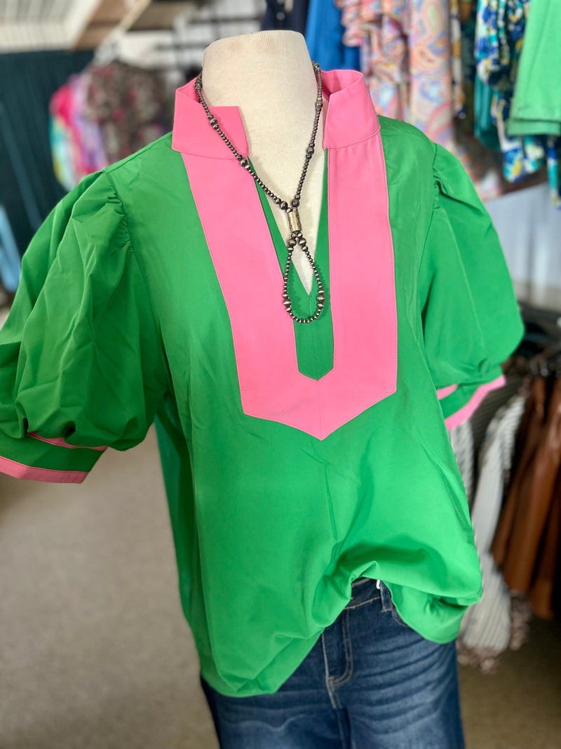 Green Puff Sleeve Top