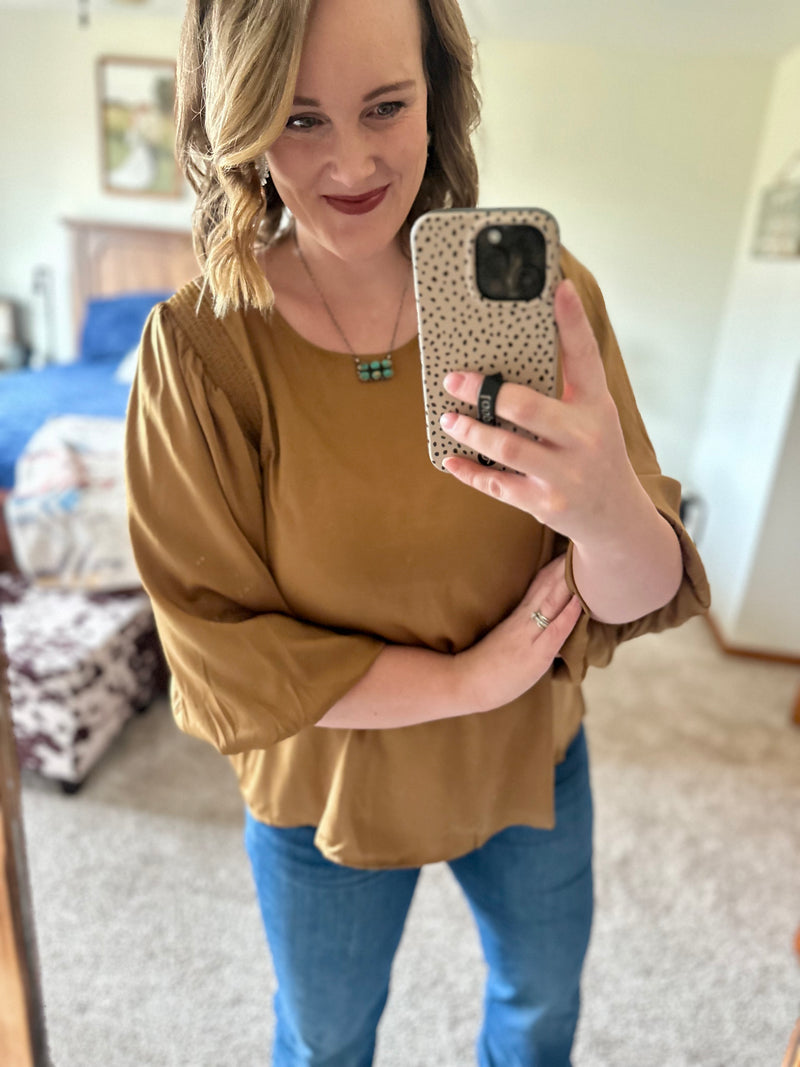 Toffee Satin Balloon Sleeve Top