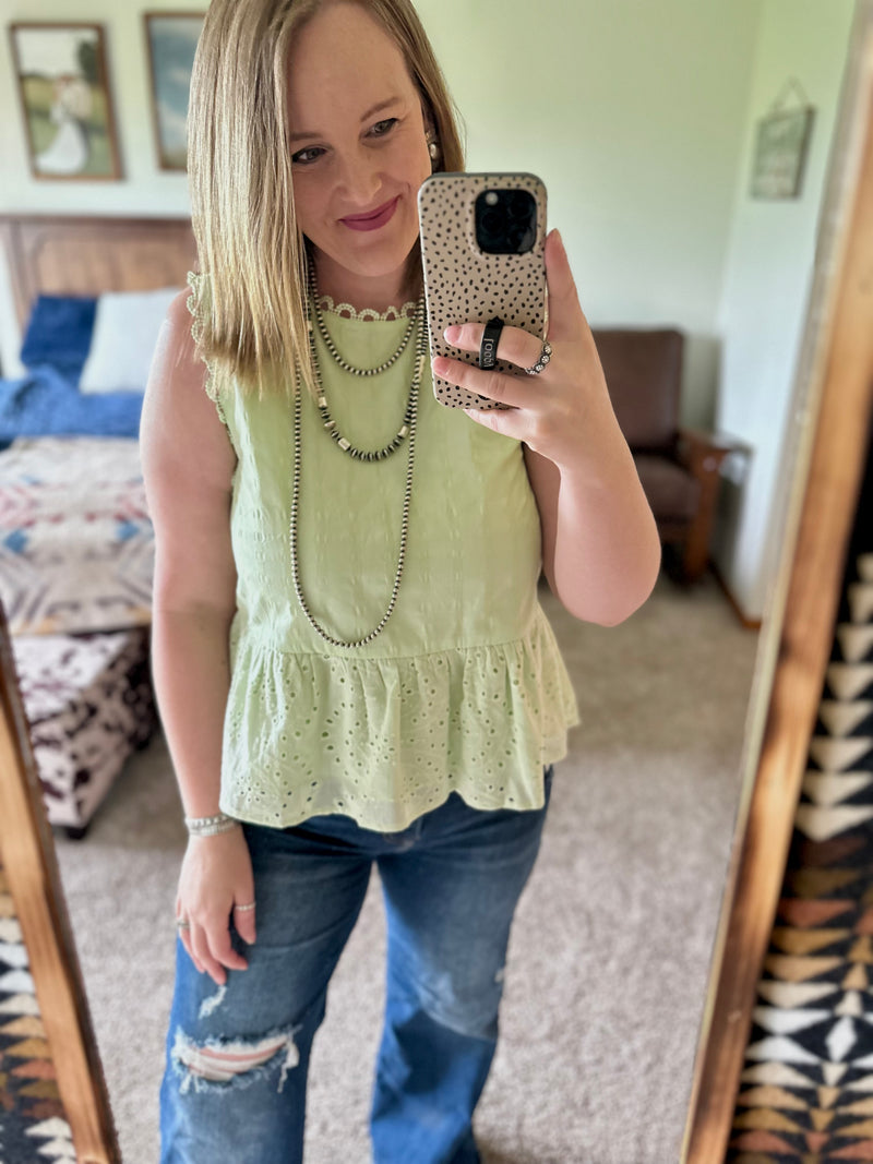 Mint Green Eyelet Tank Top