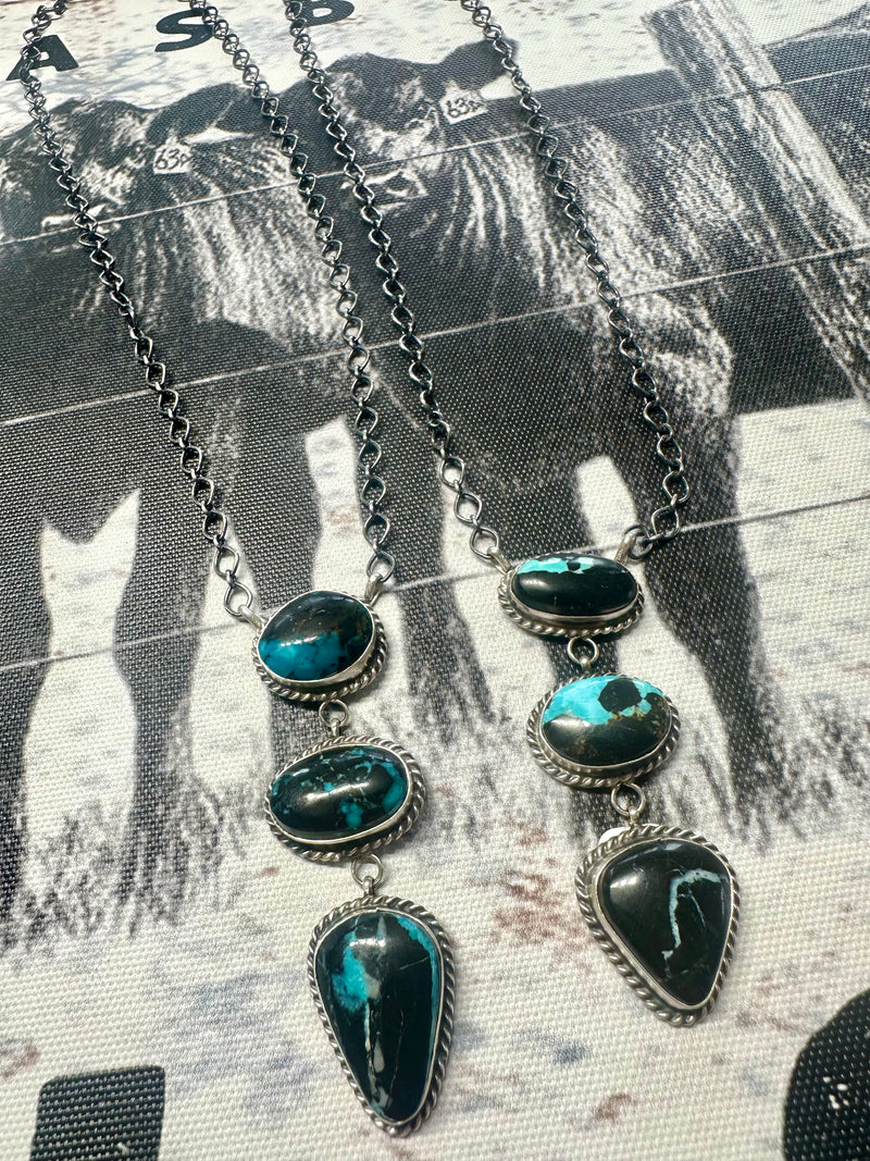 Blue Moon Turquoise 3 Stone Necklace